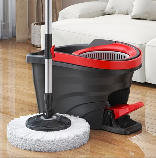 Set Mop Rotativ Profesional 360° – Găleată cu Pedală și 2 Rezerve Incluse.